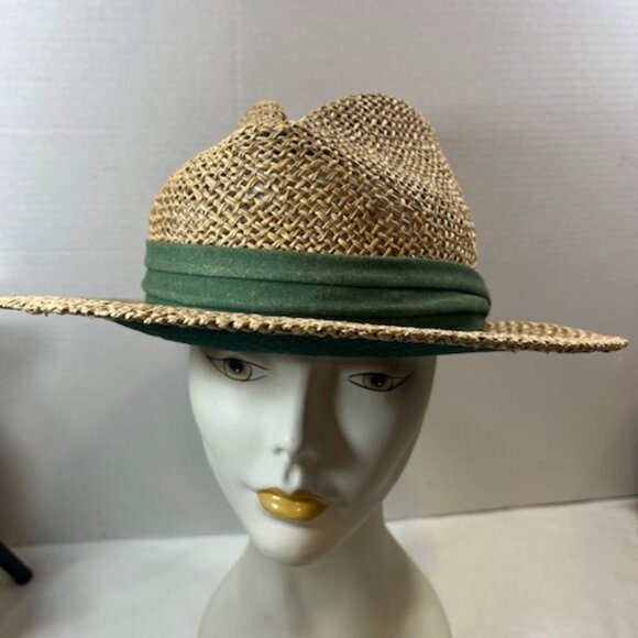 Dorfman Pacific Co Natural Fiber Straw Fedora Sun Hat w/Green Band - Picture 3 of 12